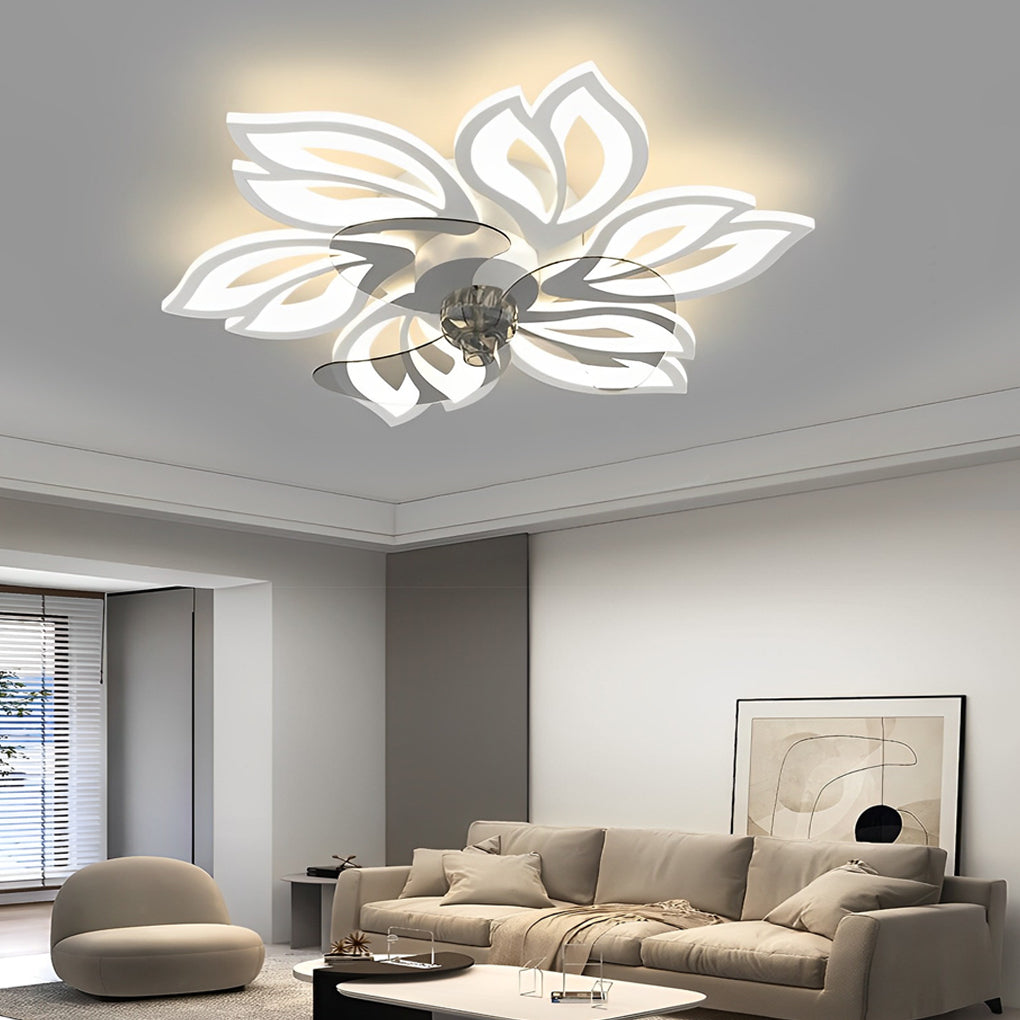 Square LED Stepless Dimming White Nordic Bladeless Ceiling Fans Invisible Fan  Light Chandelier with Fan for Bedroom Living Room – Dazuma