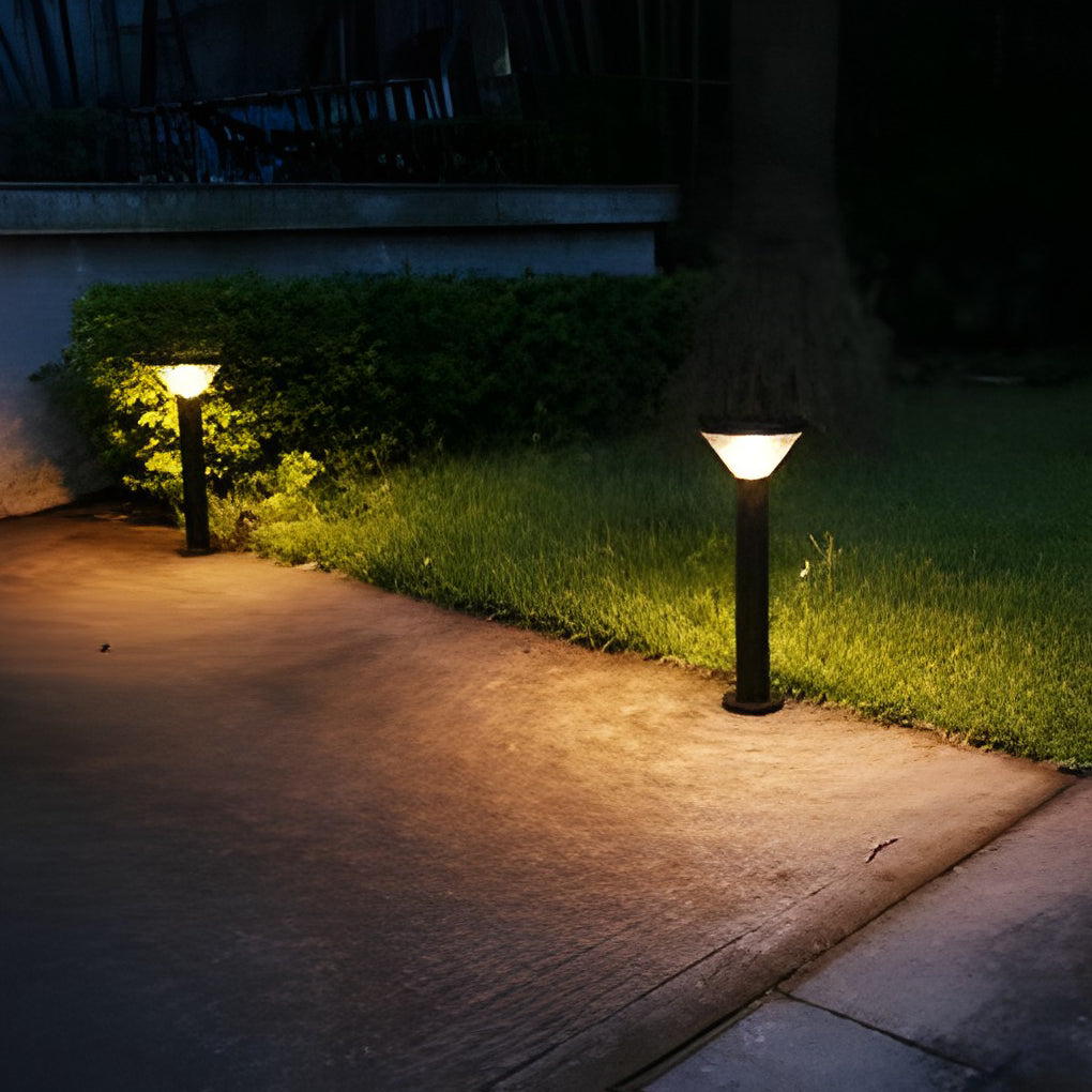 Contemporary Tapered Solar LED Pathway Light Black Cylindrical Outdoor Lighting