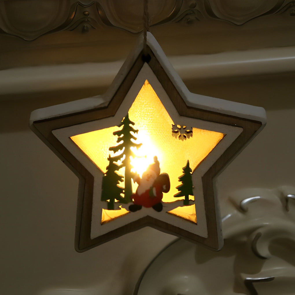 2 Pc Wood Creative Modern Hanging Ornaments Decorations with Button Battery