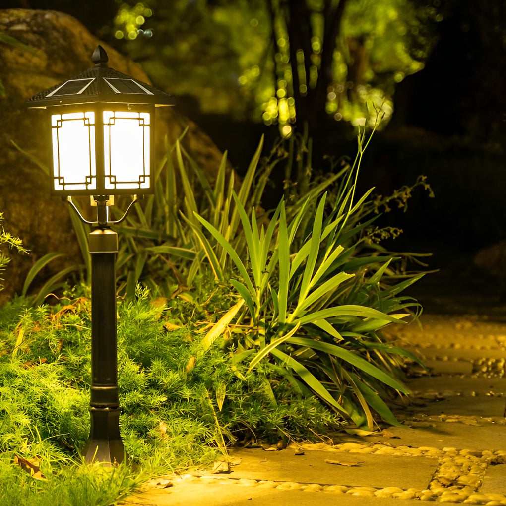Ancient House Style Solar LED Post Light with 3-Step Dimming Durable Outdoor Lamp