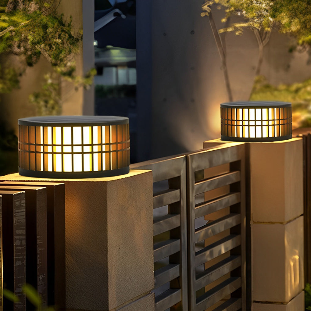 Round Creative Waterproof LED Black Modern Solar Fence Post Lights - Dazuma