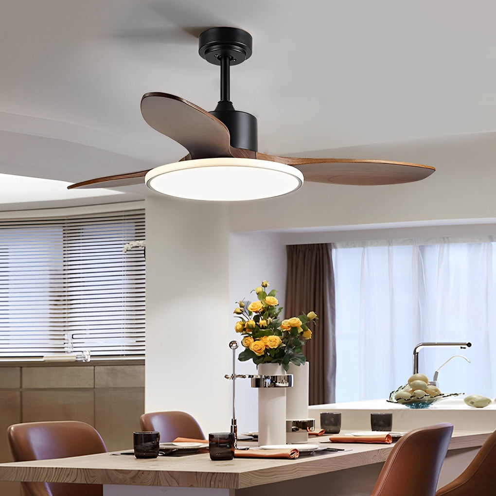Wood Mute 3 Step Dimming LED Nordic Ceiling Fans Light with Remote Control