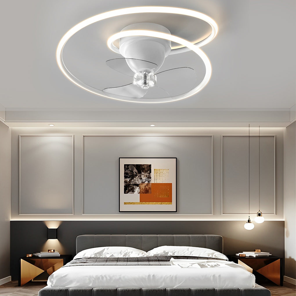 Smart 360° Rotating LED Stepless Dimming Timing Modern Ceiling Fans ...
