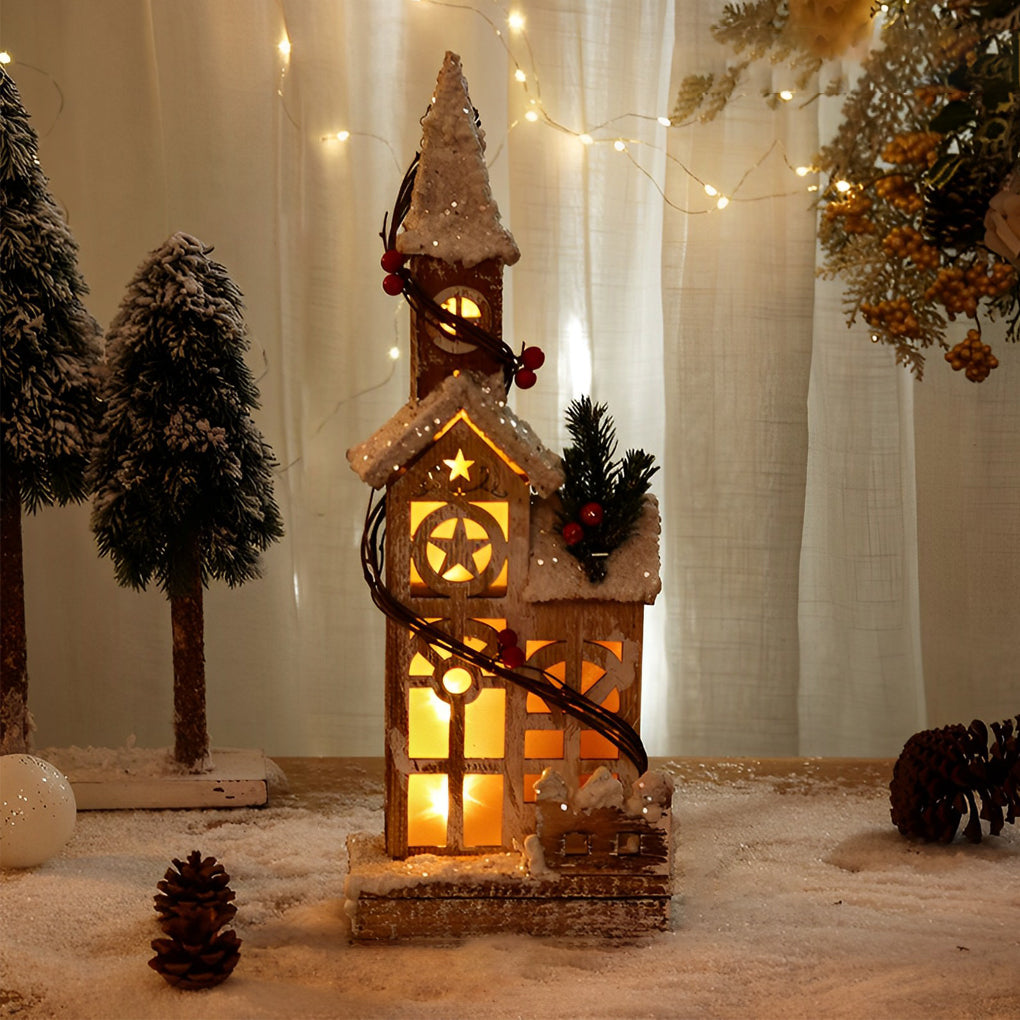 Creative Wooden Christmas Houses Village Ornaments Decoration with Lights