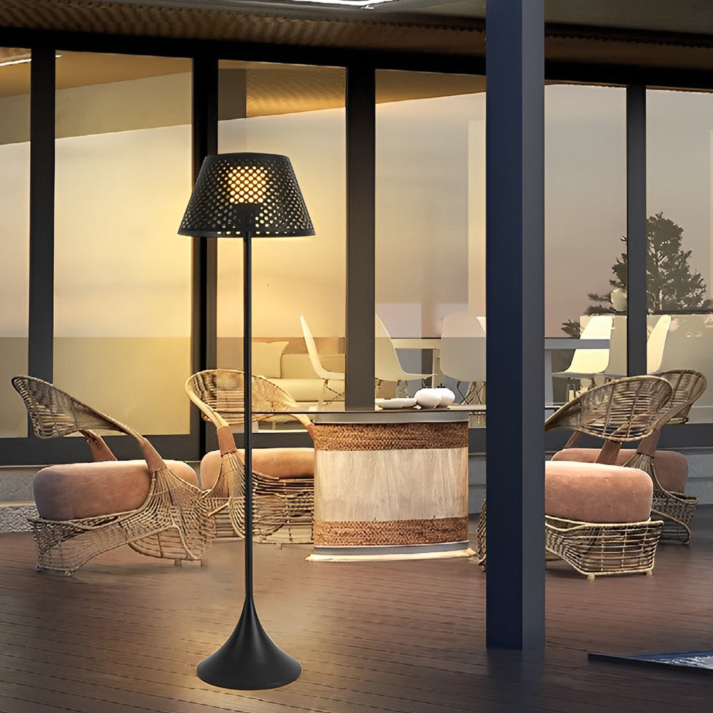 Rattan Metal Waterproof LED Solar Powered Modern Outdoor Floor Lamp - Dazuma