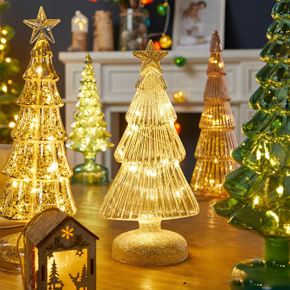 Tower Shaped Glass Decorative Lights Christmas Ornament Home Table Decor - Dazuma