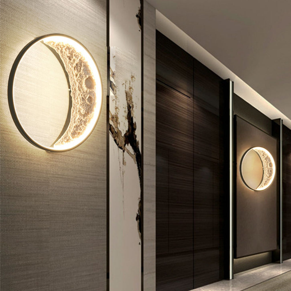 Round Resin Moon Crescent LED Hardwired Outdoor Wall Light