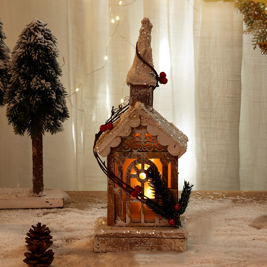 Creative Wooden Christmas Houses Village Ornaments Decoration with Lights