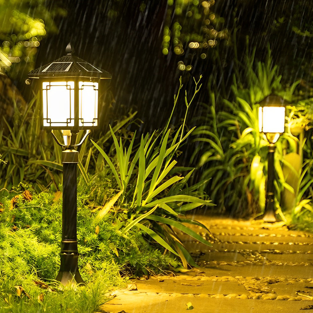 Led Post Light Ancient House Style Solar LED Post Light with 3-Step Dimming Durable ...