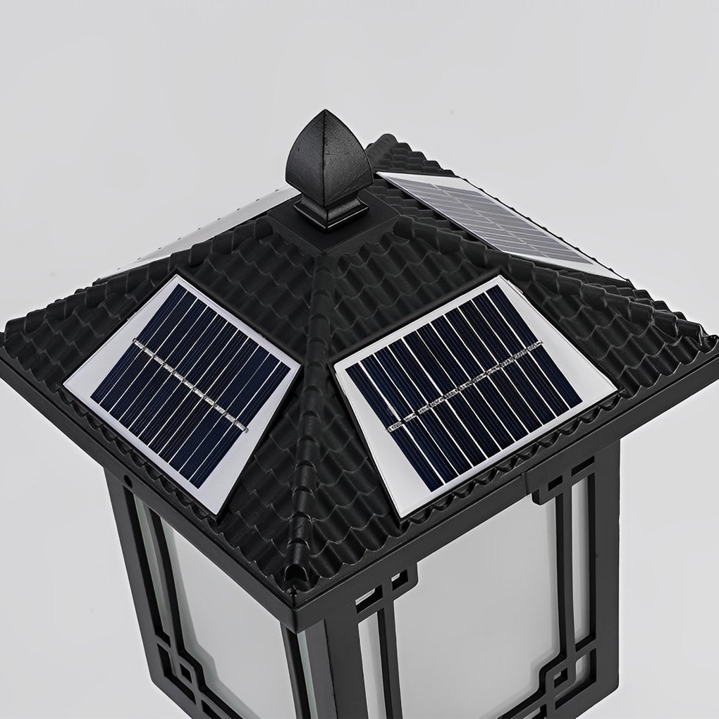 Ancient House Style Solar LED Post Light with 3-Step Dimming Durable Outdoor Lamp