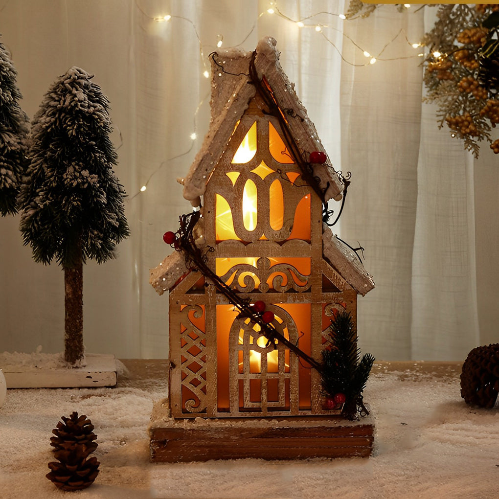 Creative Wooden Christmas Houses Village Ornaments Decoration with Lights