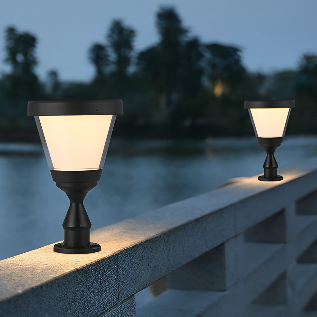 Round Waterproof LED Black Modern Solar Fence Post Light Pillar Lights - Dazuma