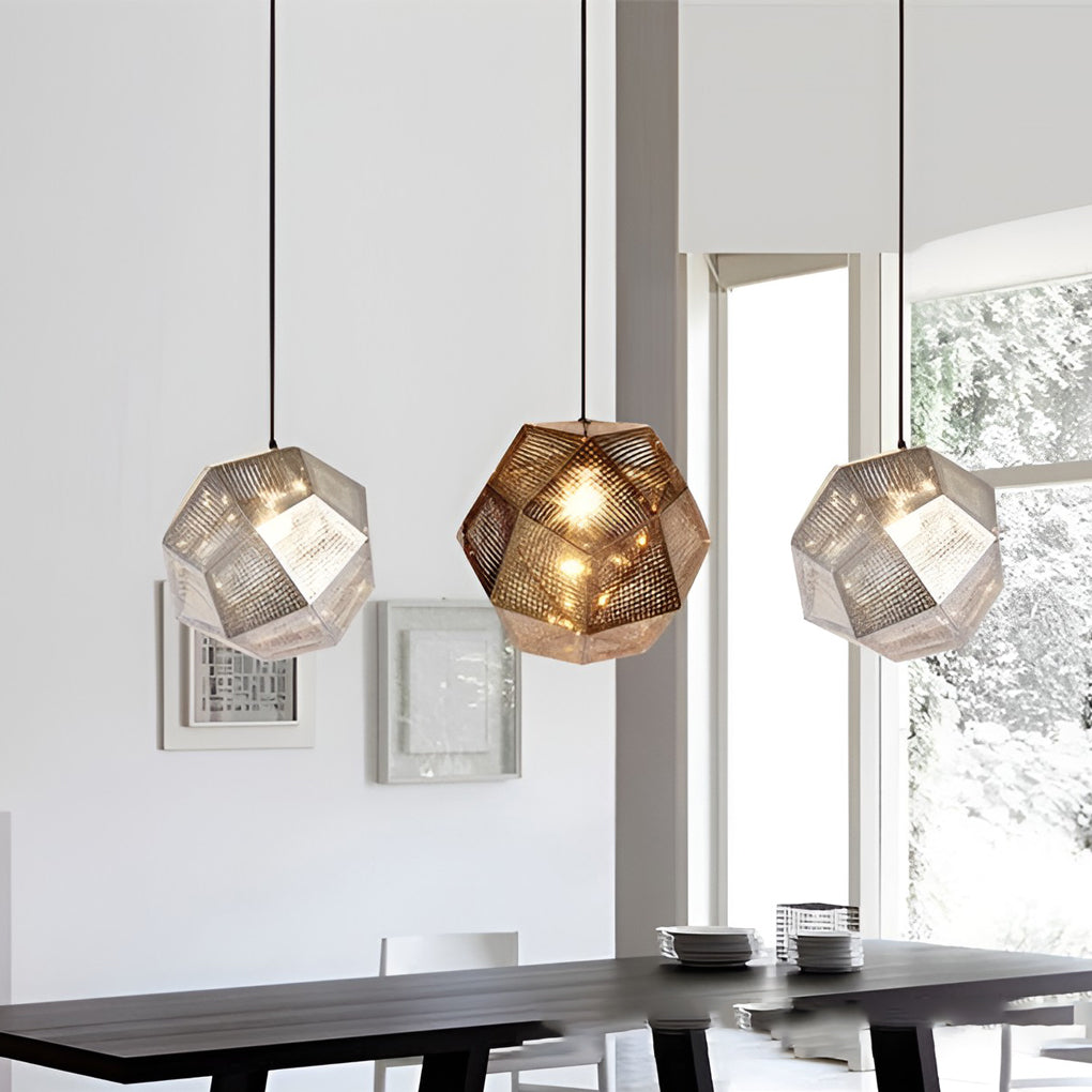 Geometric Round Electroplated Metal Postmodern Pendant Light Chandelier - Dazuma