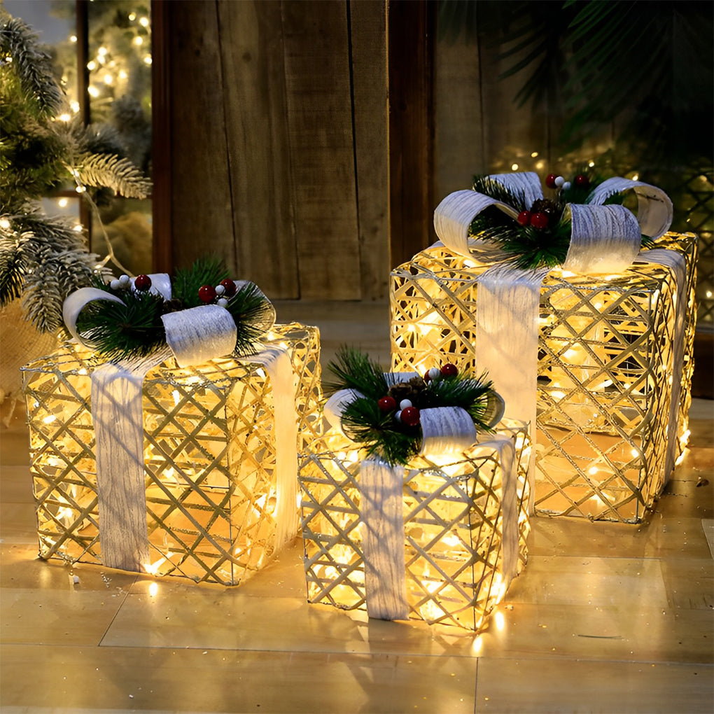 3 Pc Set Creative Christmas Decor Gift Box Scene Layout Decorations