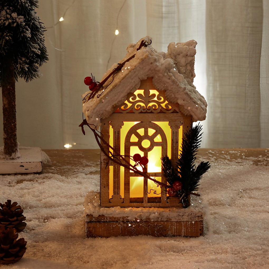 Creative Wooden Christmas Houses Village Ornaments Decoration with Lights