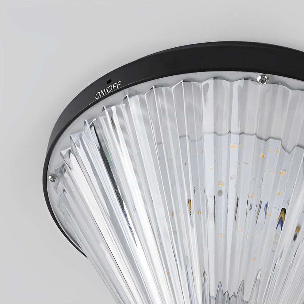 Round Solar LED Outdoor Lights in Black with Ribbed Lampshade