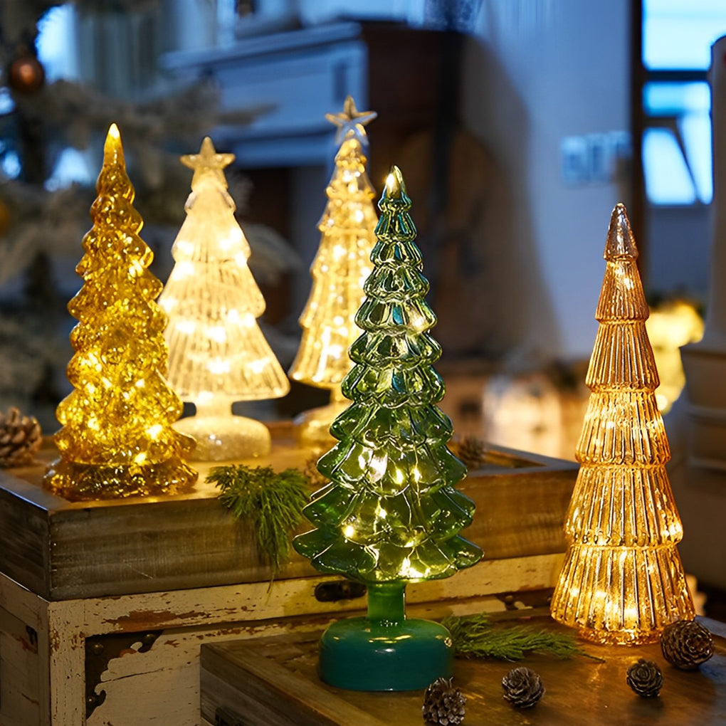 Tower Shaped Glass Decorative Lights Christmas Ornament Home Table Decor