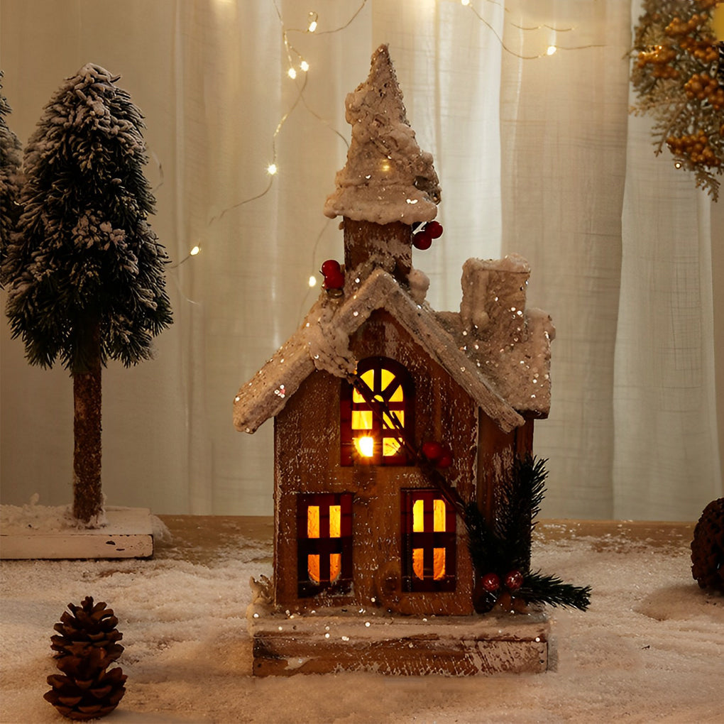 Creative Wooden Christmas Houses Village Ornaments Decoration with Lights