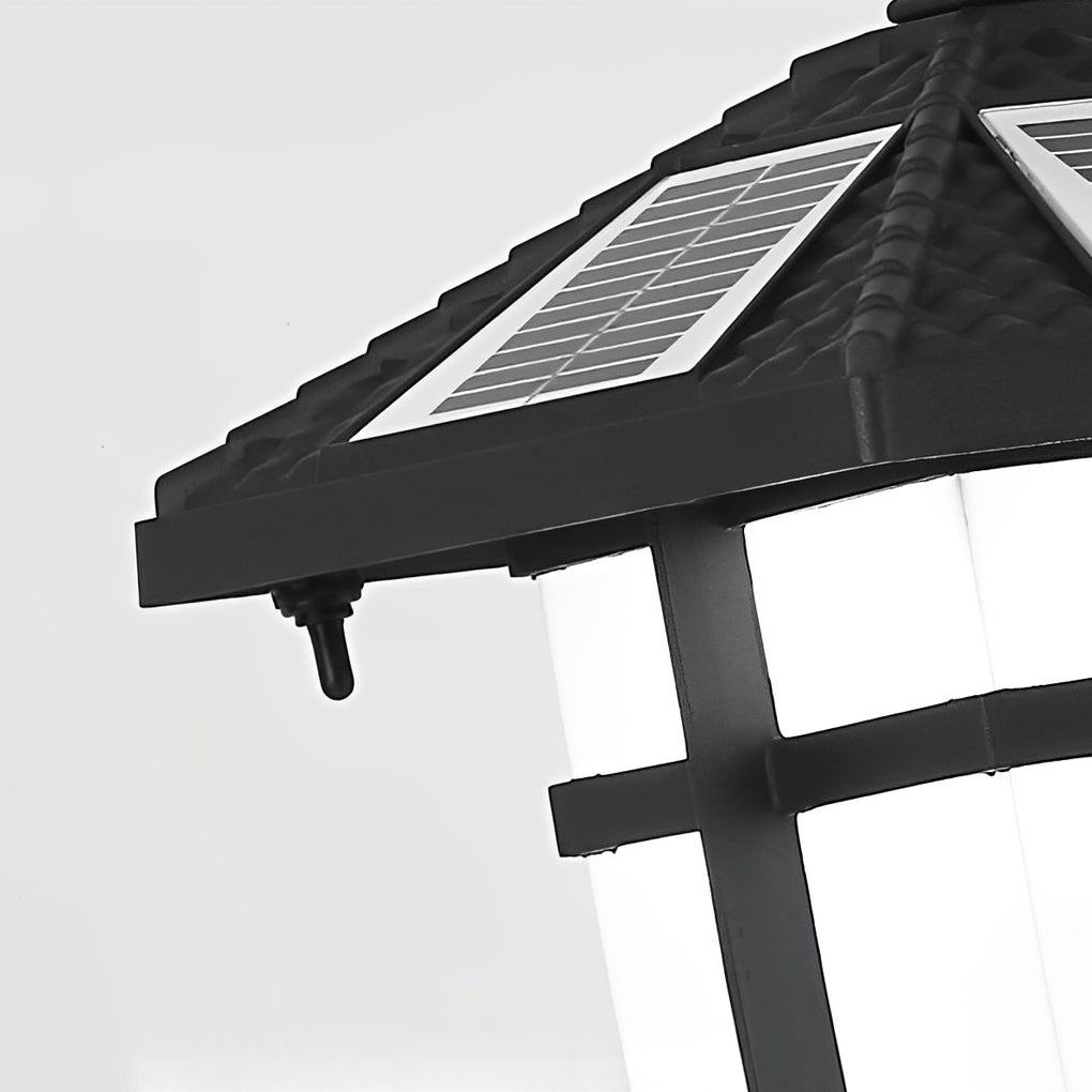 Modern Solar LED Bollard Lights with Ancient Asian Style Top Waterproof Outdoor Light