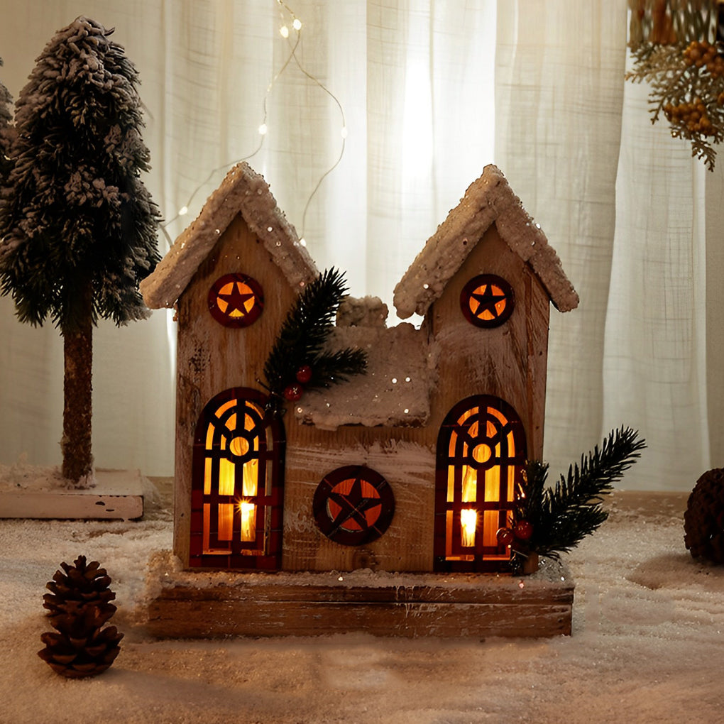 Creative Wooden Christmas Houses Village Ornaments Decoration with Lights
