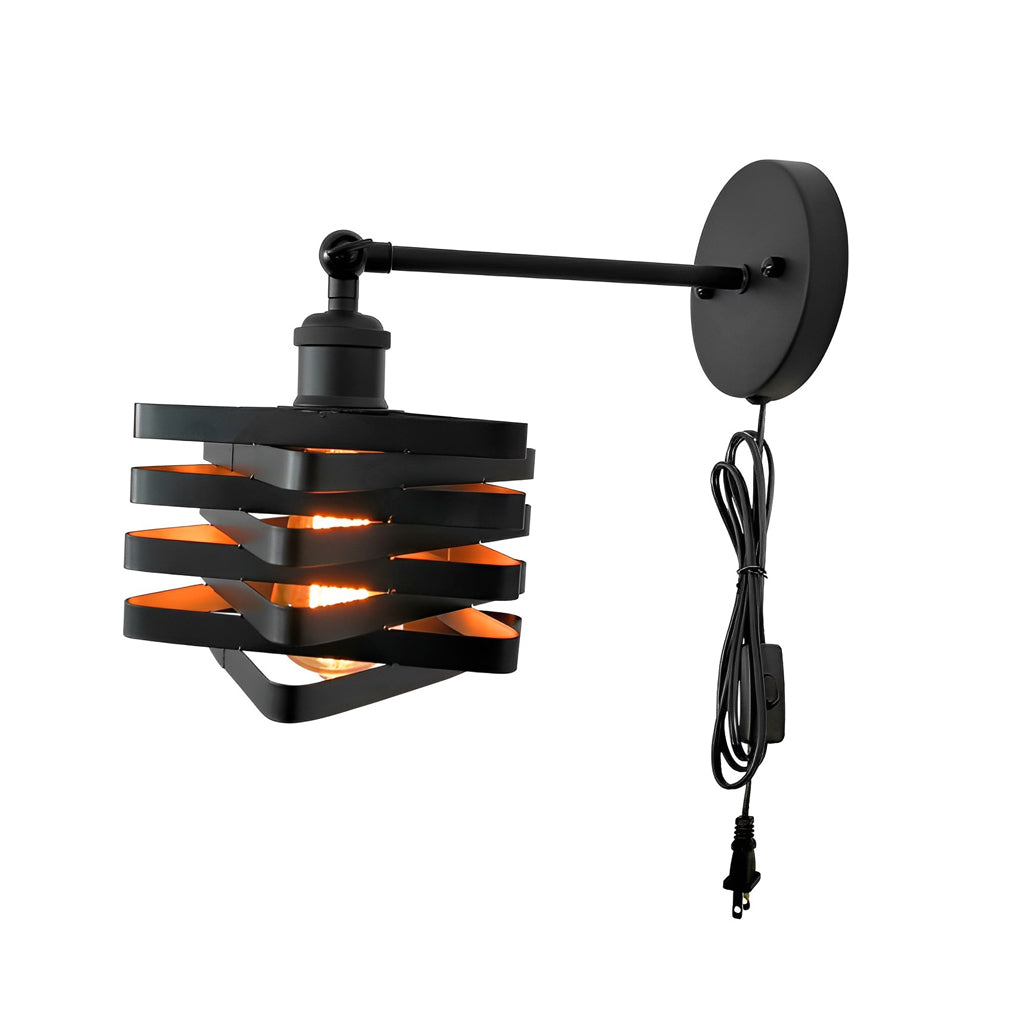 Creative Iron Adjustable Black Industrial Style Swing Arm Wall Sconces with Plug