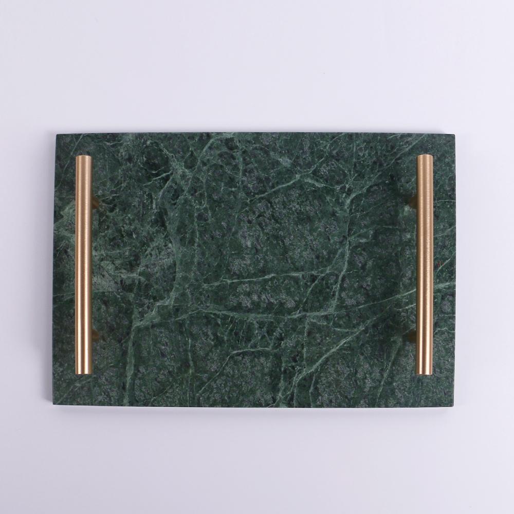 Marble Dinner Tray Serving Tray with Gold Handles Green Rectangle