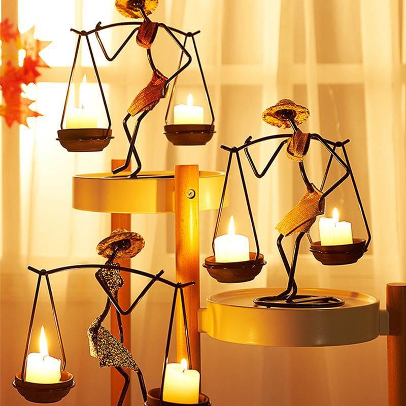 Abstract Character Figurines Metal Christmas Candle Holder Vintage Home Decor