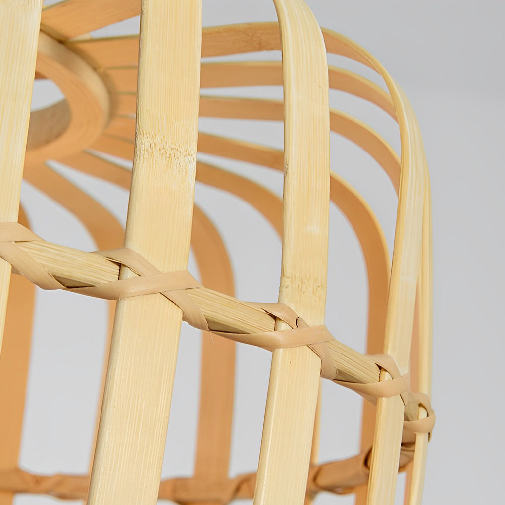 Circular Rectangle Bird Cage Pendant Light Burlywood Bamboo Ceiling Lights