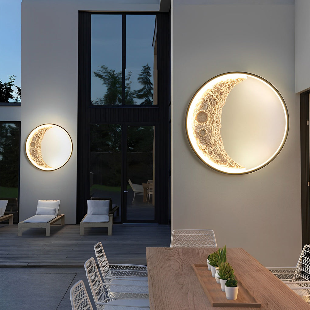 Round Creative Moon Resin Lunar Texture Waterproof Outdoor Wall Lights