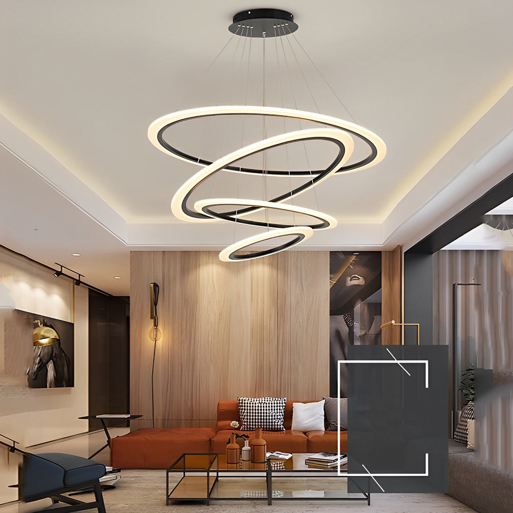 4-ring Geometric LED Modern Chandelier Pendant Light Hanging Lamp Island Lights