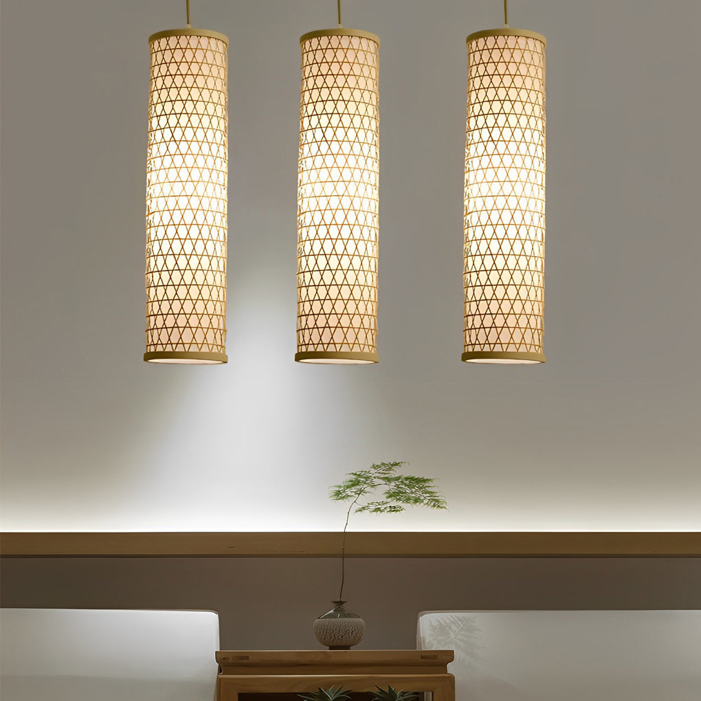 30'' Thin Cluster Cylinder Farmhouse Pendant Light Bamboo Pendant Lights