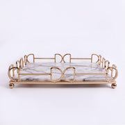 Marble Trinket Vanity Perfume Tray with Gold Holder White Rectangle
