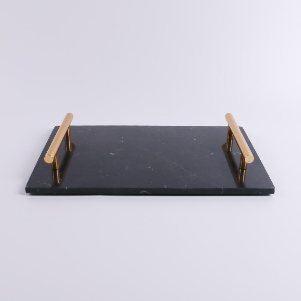 Marble Coffee Tray Serving Tray with Gold Handles Black Rectangle