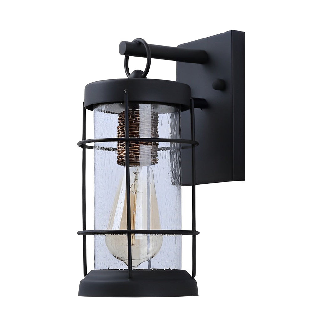 Waterproof Iron Glass Lantern Black Retro Rustic Exterior Wall Lights