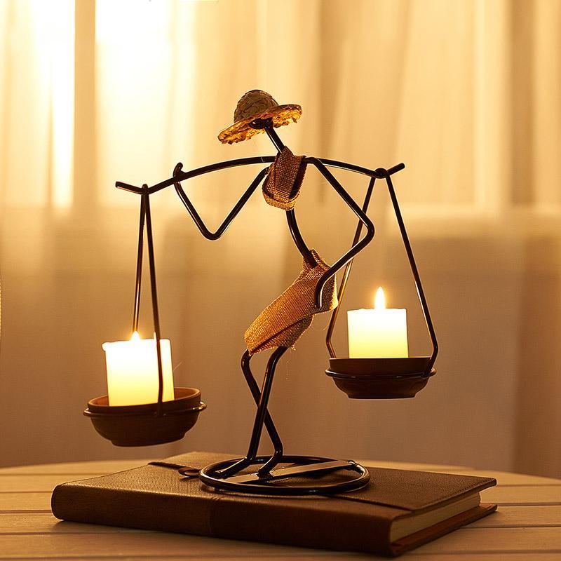 Abstract Character Figurines Metal Christmas Candle Holder Vintage Home Decor