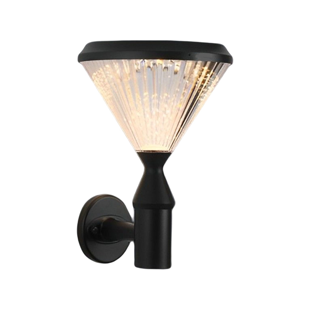 Round Solar LED Outdoor Lights in Black with Ribbed Lampshade