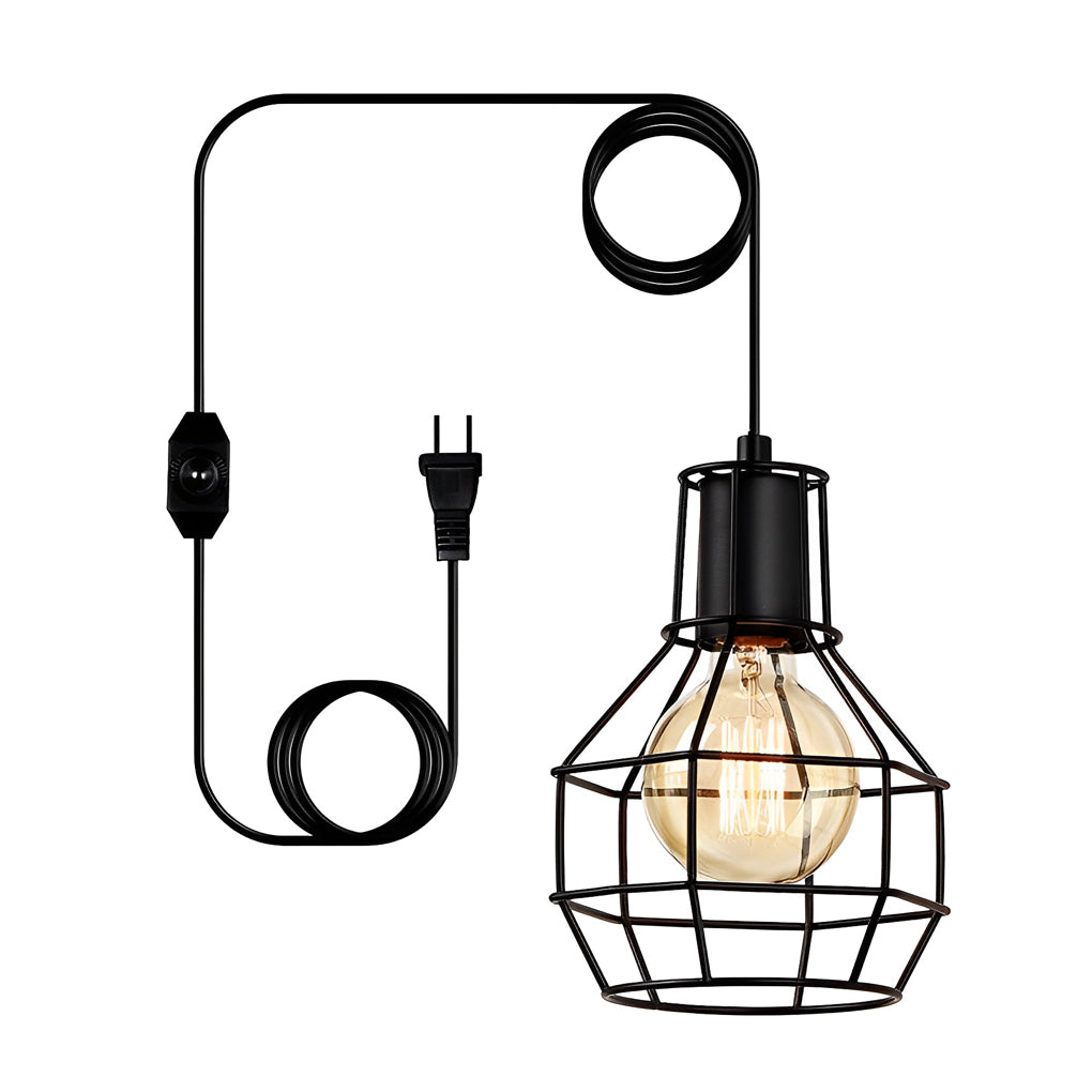 Retro Creative Metal Lantern Cage Shape Industrial Style Chandelier with Button Switch