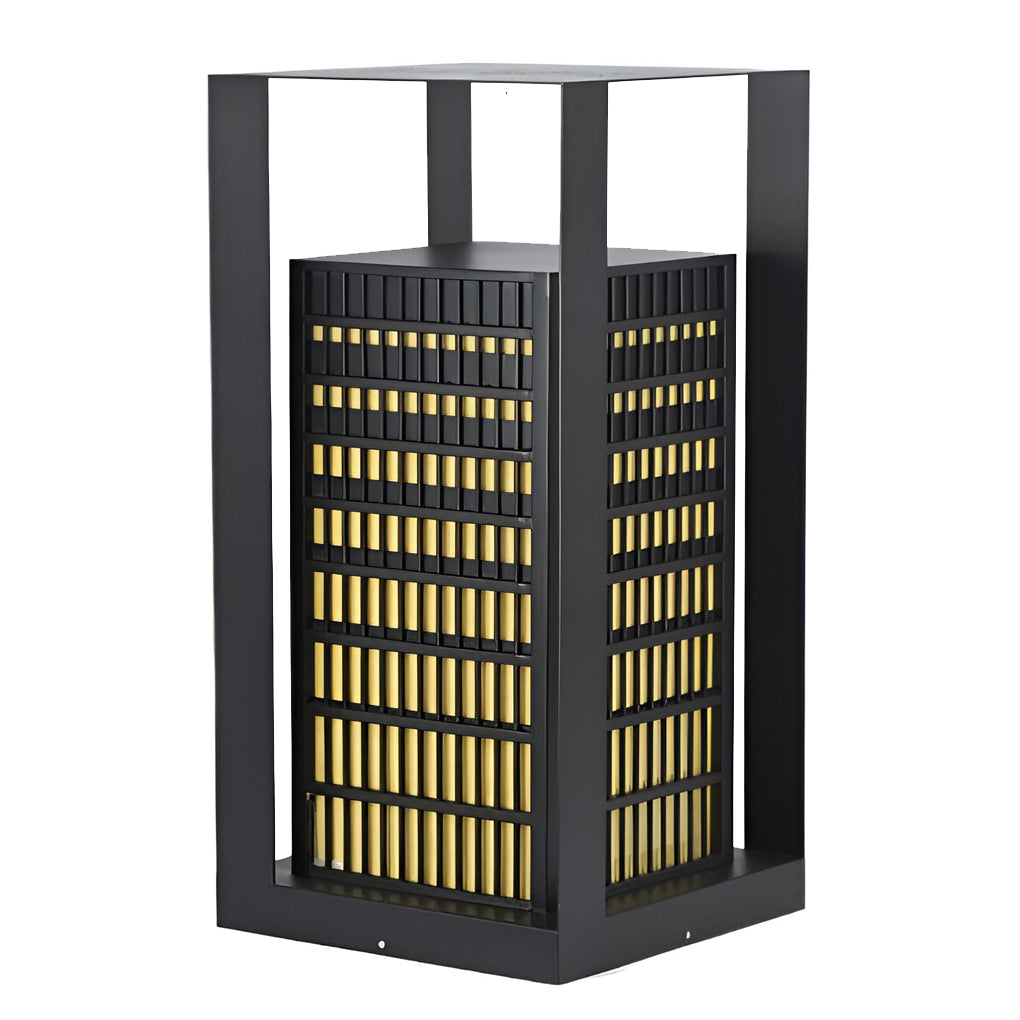 Black Industrial LED Outdoor Pathway Lantern - Building-Inspired Cuboid Design