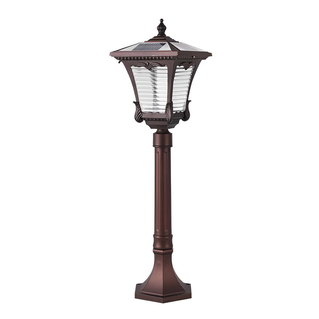 Ornate Top Vintage Solar LED Lawn Lamp in Elegant Coffee Gold Finish