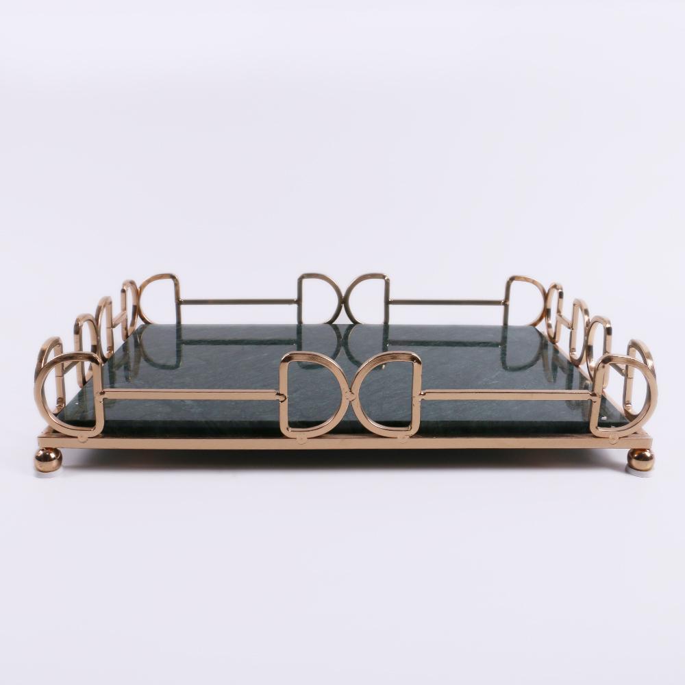 Marble Vanity Tray for Bathroom Counter with Gold Holder Green Rectangle