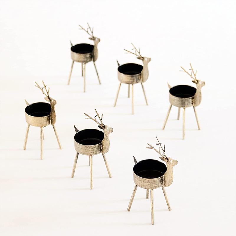 6 - Piece Metal Reindeer Tea Light Candle Holder Set Christmas Table Decorations