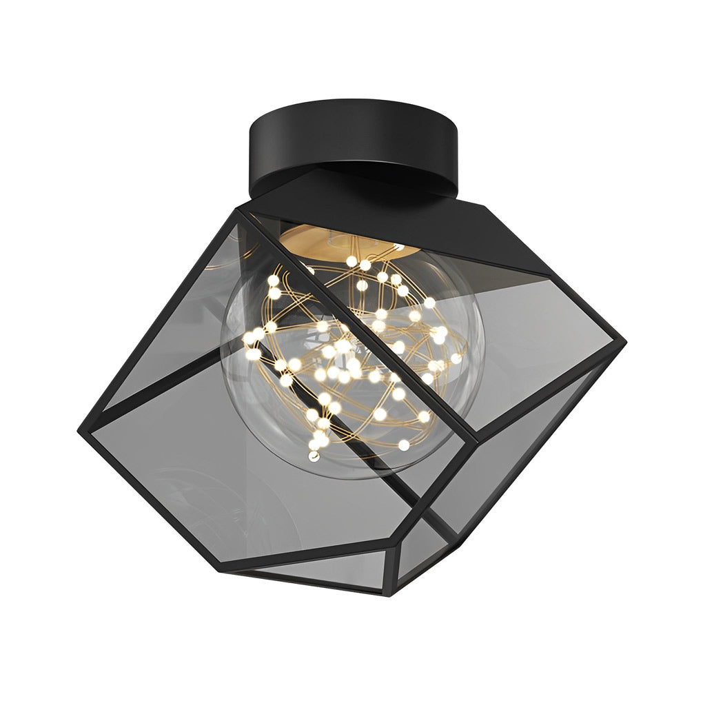 Square Frame Metal Glass Three Step Dimming Black Modern Ceiling Lamp