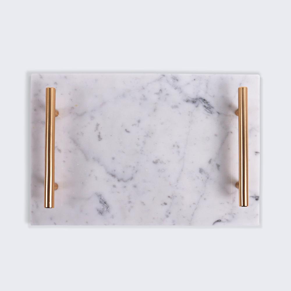 Marble Breakfast Tray Serving Tray with Gold Handles White Rectangle