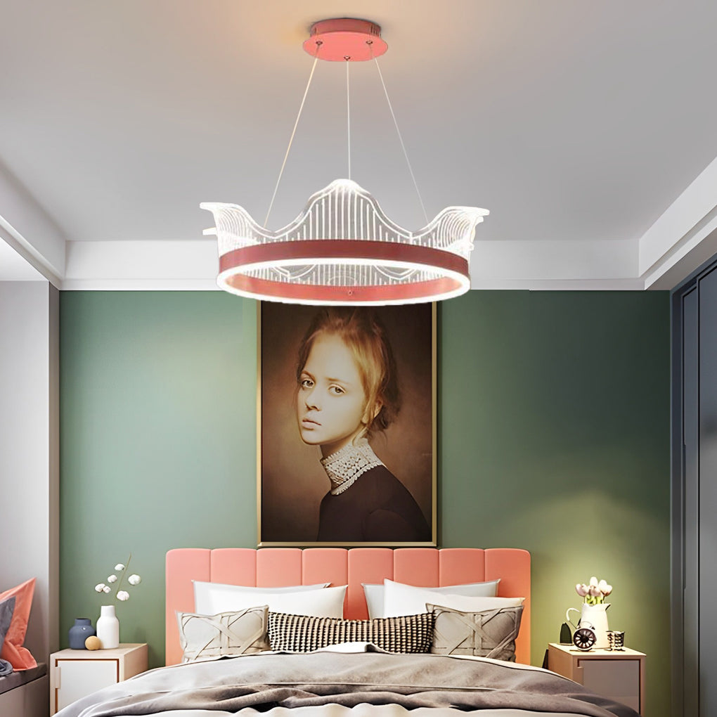 Circle Crown Pendant Light Electroplated Metal Acrylic LED Nordic Chandeliers