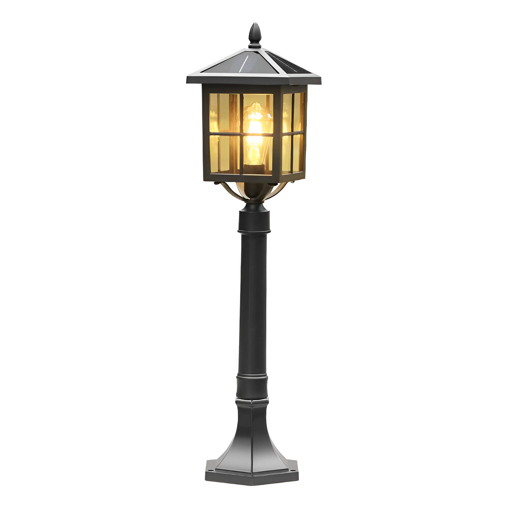 Retro Black Solar & Hardwired Outdoor Pavilion-Inspired Lawn Lamp