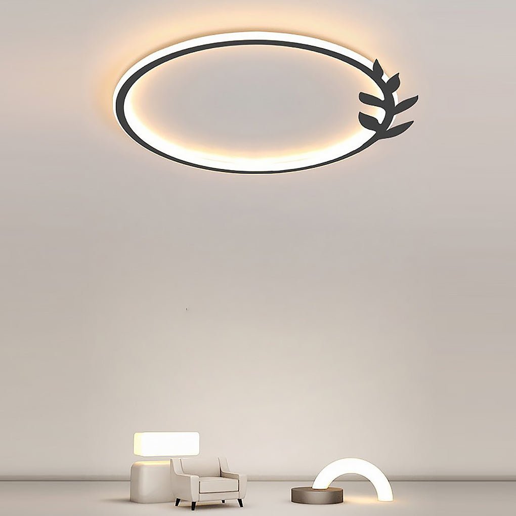 20'' Round Dimmable Black Flush Mount Ceiling Lights LED Lights with Leaf Shaped Edge - Dazuma
