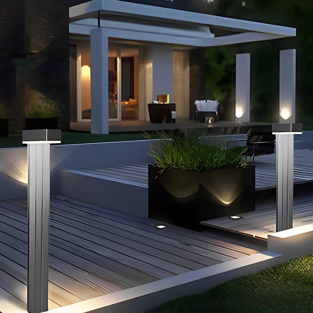 Aluminum Alloy Waterproof LED Black Modern Solar Powered Lawn Lights