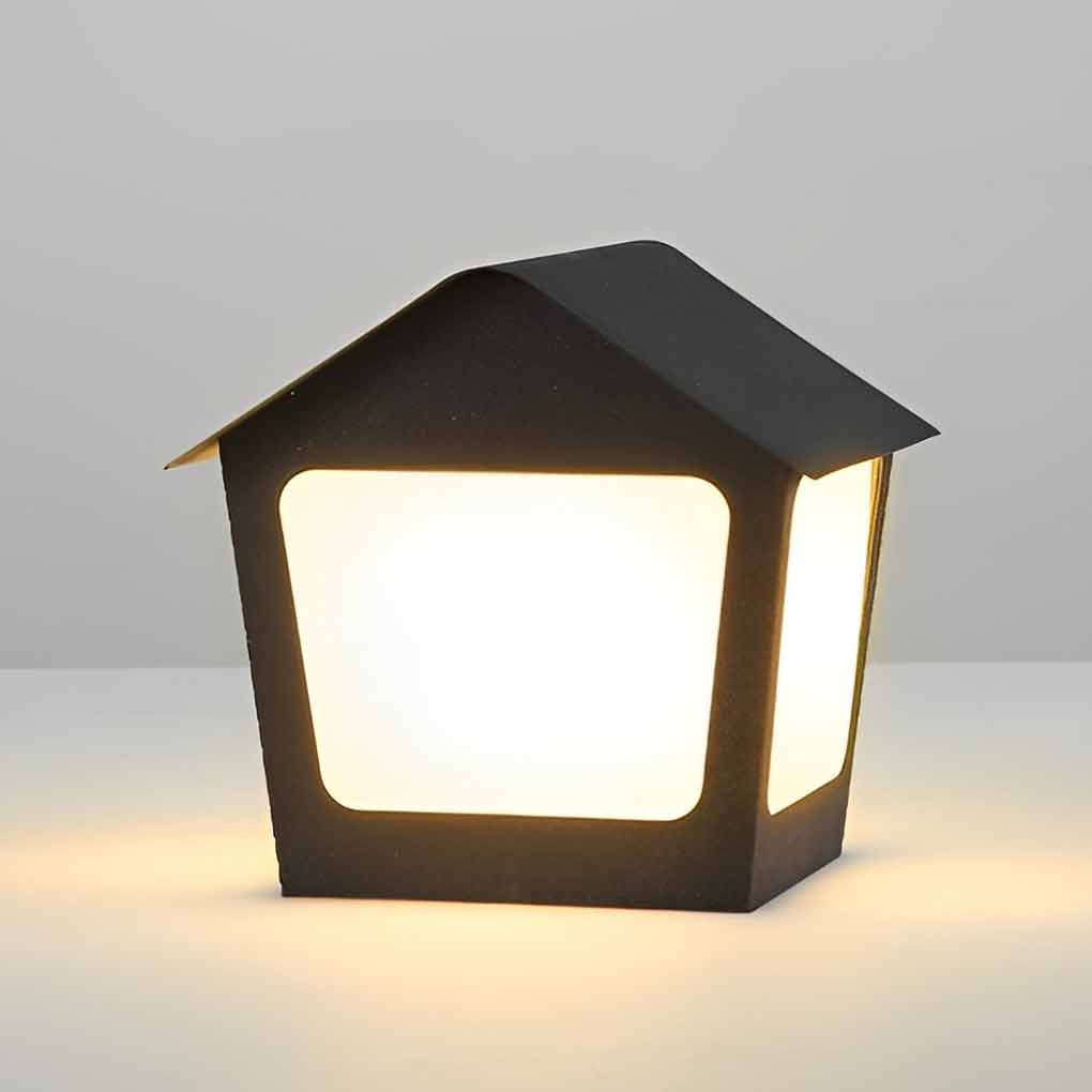 Cottage Shaped LED Waterproof Black Modern Solar Fence Post Lights Pillar Light