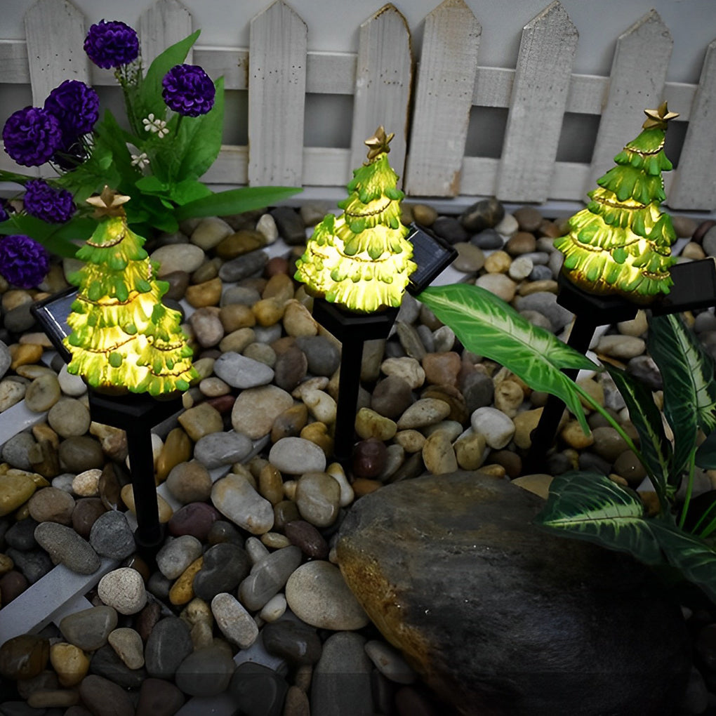 Resin Waterproof LED Christmas Tree Ground Inserted Solar Lawn Lights