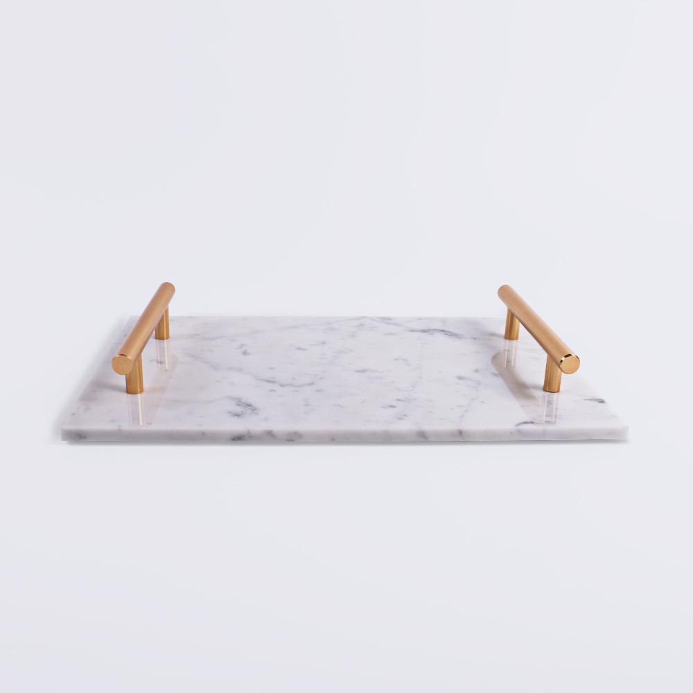 Marble Breakfast Tray Serving Tray with Gold Handles White Rectangle